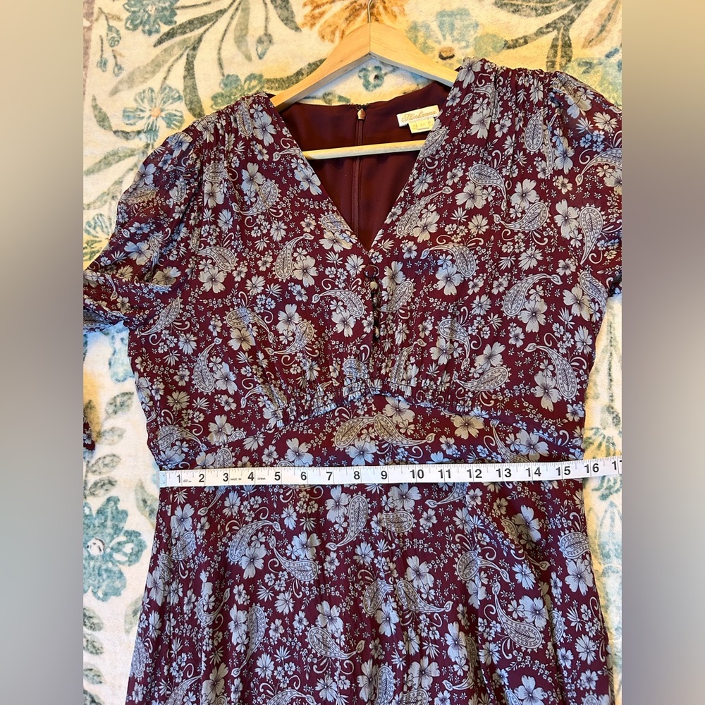Shoshanna Burgundy and Blue Floral & Paisley Sharkbite Dress - Picture 8 of 12